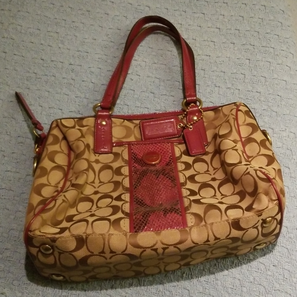 Coach Purse Signature Fabric With Python Stripe - image 1